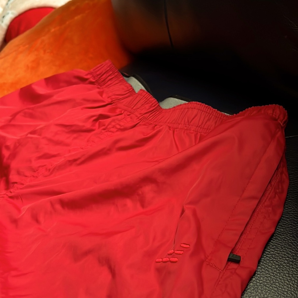 Red polyester joggers